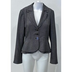 WHBM Black‎ Peplum Houndstooth Preppy Blazer Jacket Size 2 Chic Career Feminine